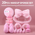 20-Pc Pink Makeup Sponge & Skincare Set | Puffs + Headband Makeup Sponge Set QXL Pink