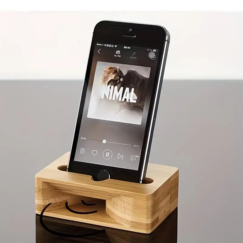 Bamboo Phone Stand with Mini Speaker – Universal Smartphone Bamboo Phone Stand QXL