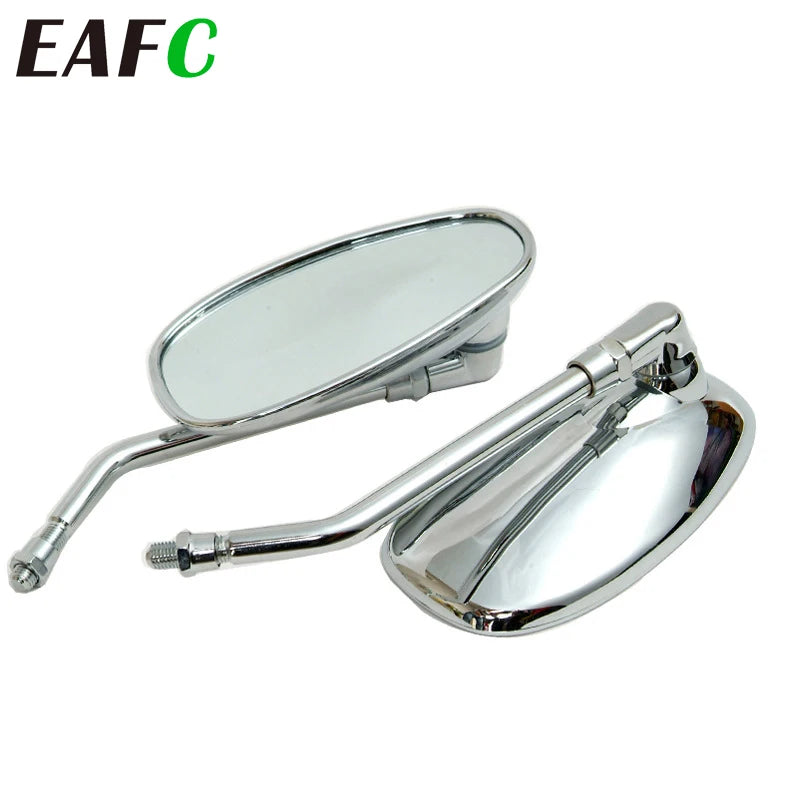 Chrome Oval Retro Motorcycle Mirrors | 10mm Thread Pair Motorcycle Side Mirrors QXL