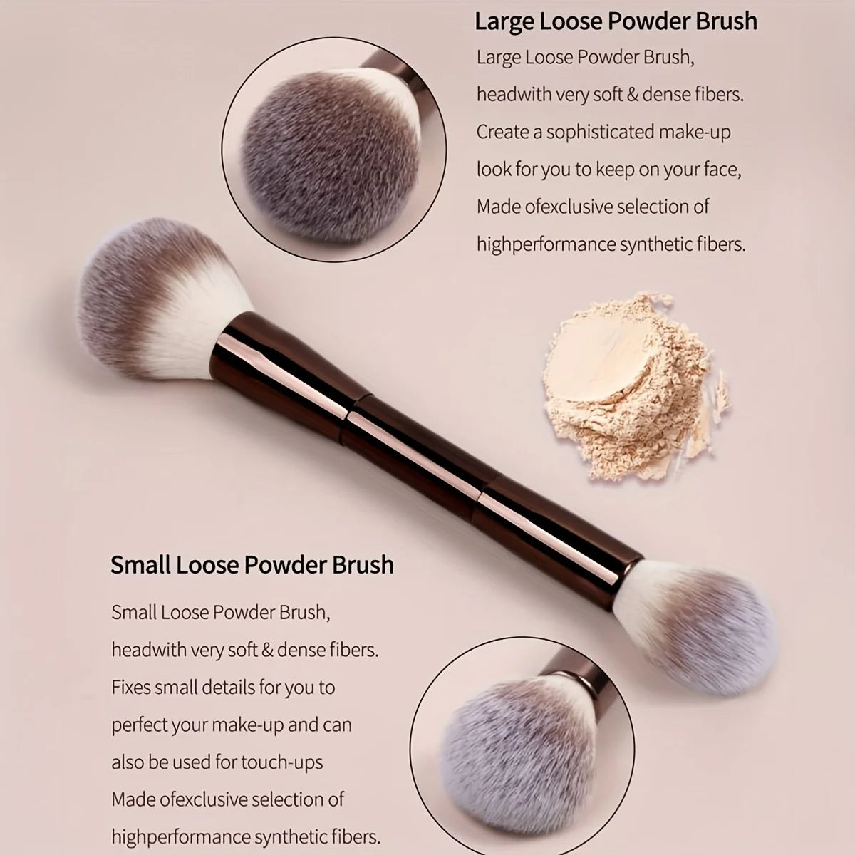 2-Pc Double-Ended Makeup Brush Set | Powder & Blush Makeup Brush Set QXL