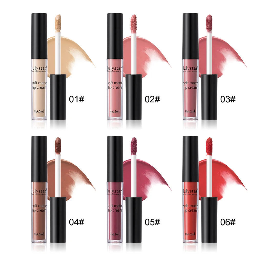 Julystar 6-Color Velvet Lip Glaze | Waterproof Liquid Lipstick Liquid Lip Glaze QXL
