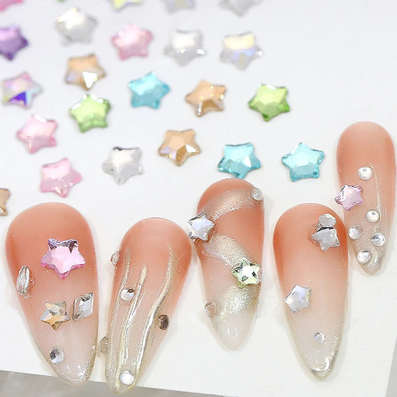 50-Pc Star Flat-Back Acrylic Nail Rhinestones 4/6mm | 3D Art Nail Rhinestones QXL