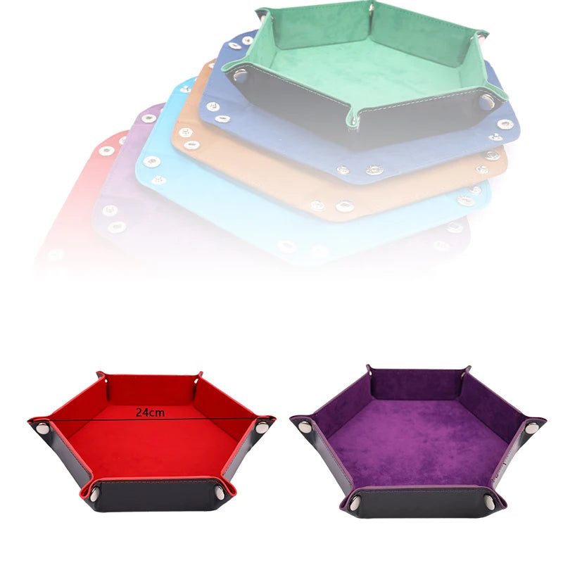 Foldable PU Leather Hexagon Dice Tray | Tabletop Game Dice Rolling Tray QXL