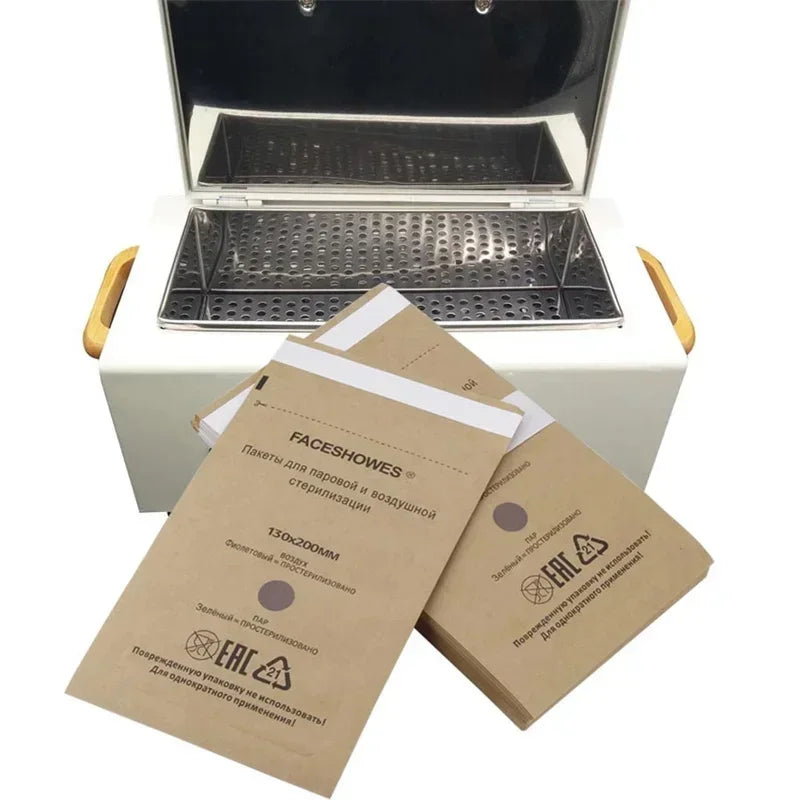 100-Pack Disposable Nail Tool Sterilization Bags | Kraft Paper Nail Sterilization Bags QXL