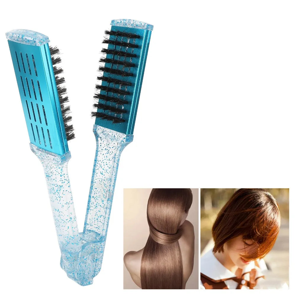 Double-Sided Hair Straightening Clamp Brush | ABS & Nylon Hair Straightening Brush QXL