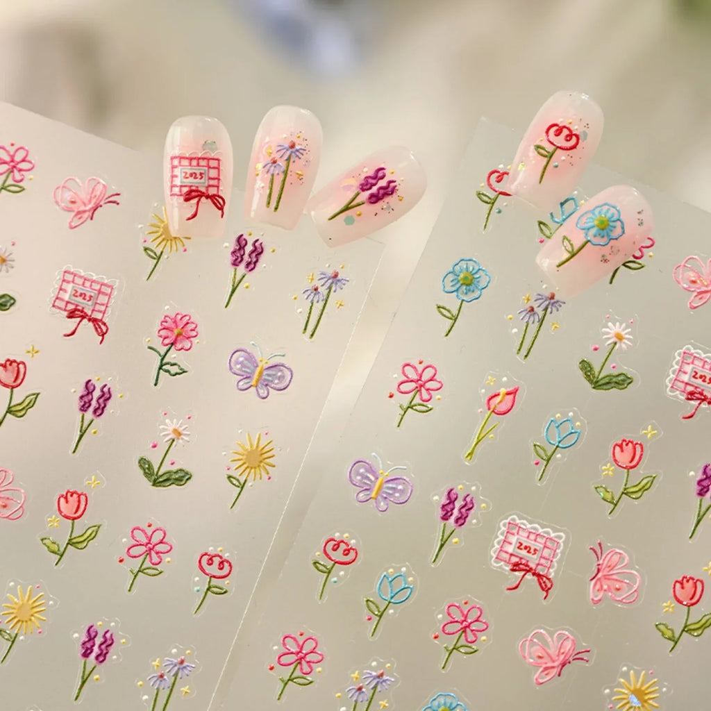 5D Floral Butterfly Nail Stickers – Spring Garden Decals Nail Art Stickers QXL