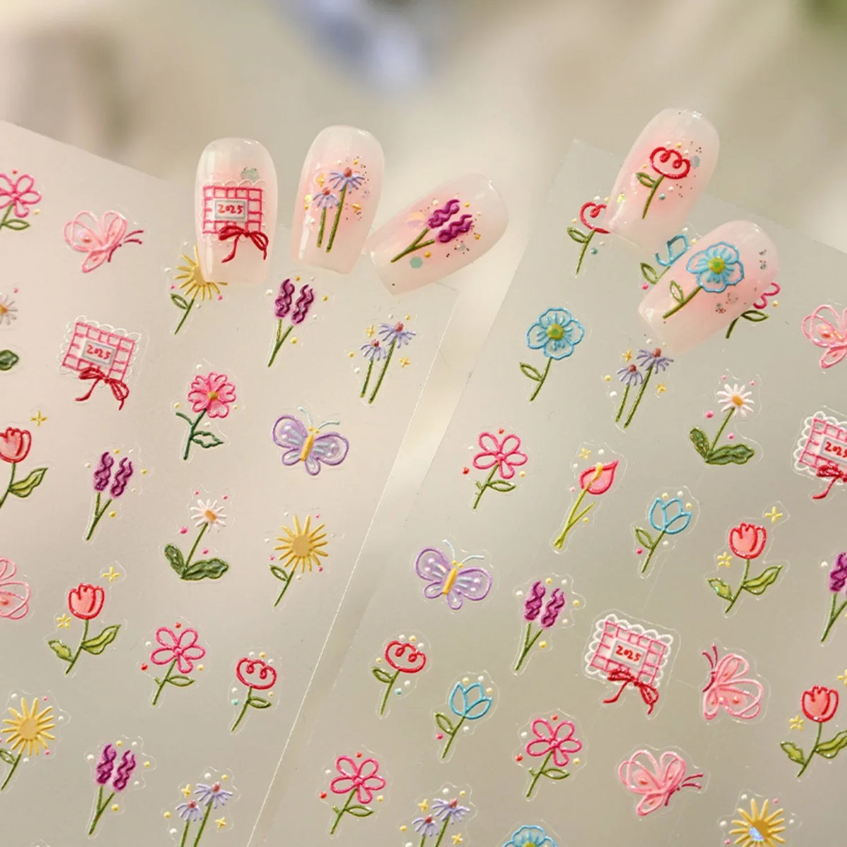 5D Floral Butterfly Nail Stickers – Spring Garden Decals Nail Art Stickers QXL