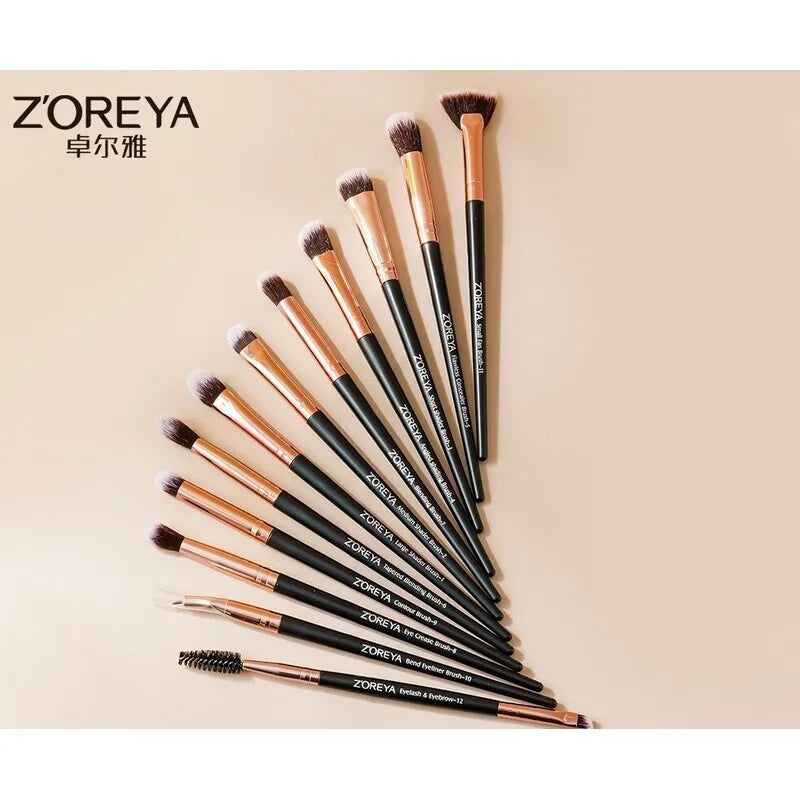 Zoreya 12-Piece Eyeshadow & Lip Makeup Brush Set – Fiber Bristles Makeup Brush Set QXL