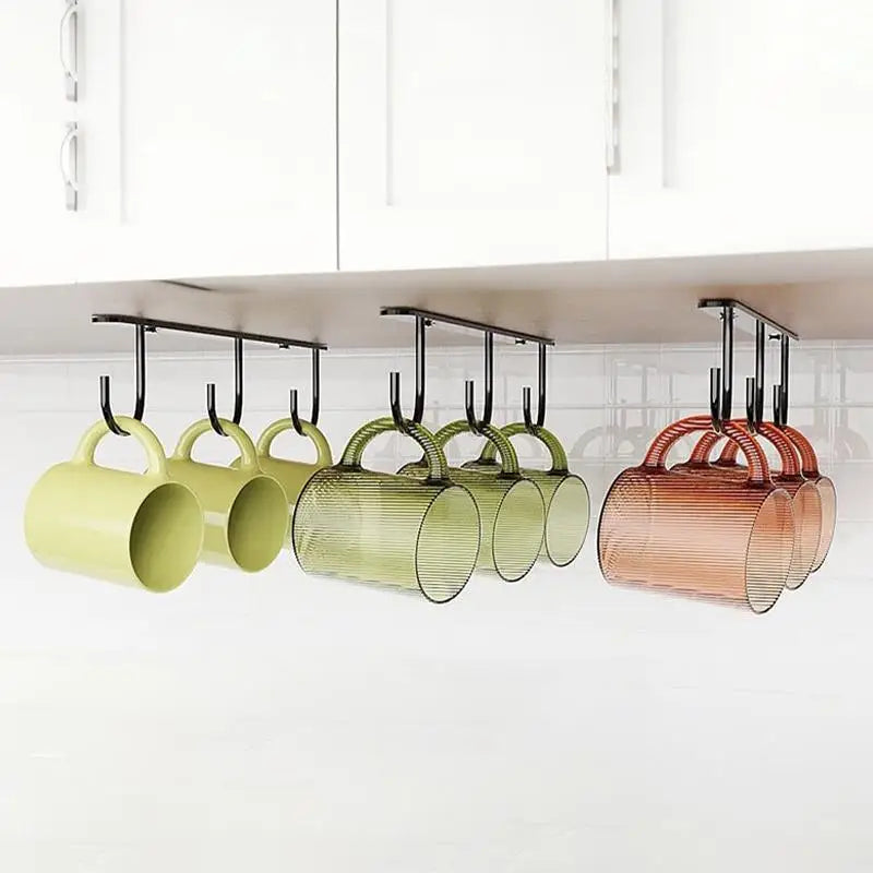 Adjustable Under-Shelf Mug Hooks | Cabinet Cup Rack Organizer Under-Shelf Cup Rack QXL