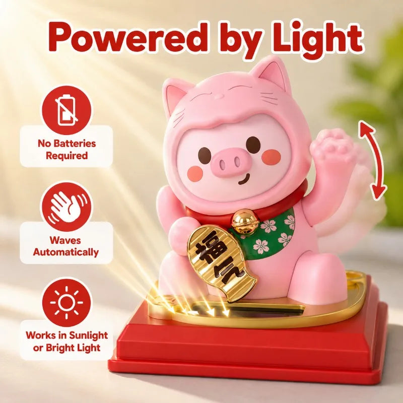 Solar Waving Lucky Cat Ornament | Desk, Car & Home Decor Desk Ornament QXL