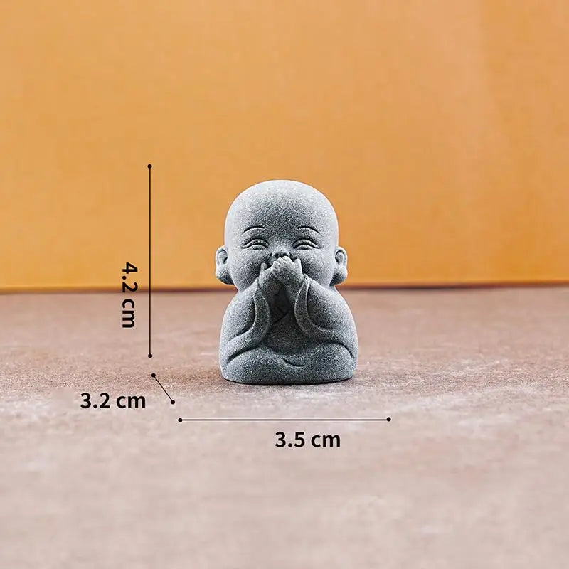 Set of 4 Mini Zen Monk Statues | Resin Home Decor Figurines Decorative Figurine Set QXL h0236B
