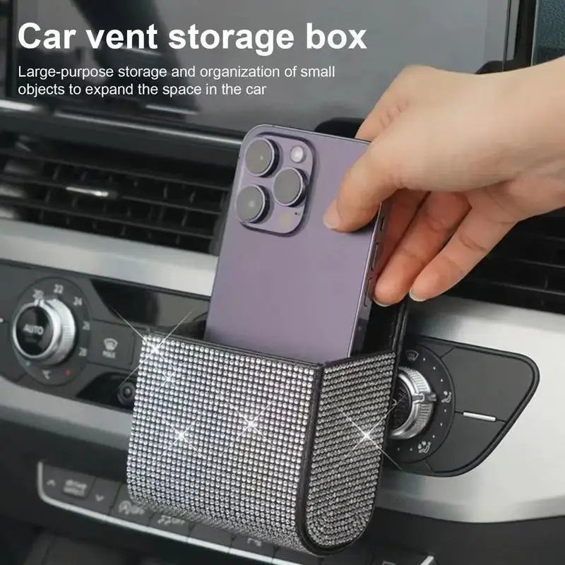 Car Air Vent Organizer | PU Leather Crystal Storage Box Car Vent Organizer QXL