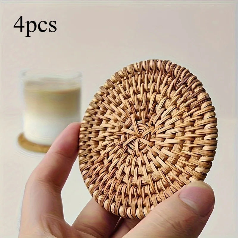 Autumn Rattan Braided Coaster | Elegant Home Decor Tableware Table Coaster QXL 4pcs