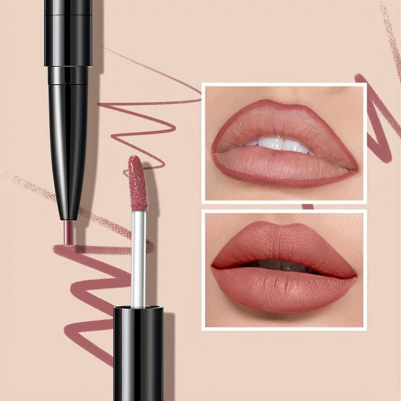 Double-Ended Lipstick & Lip Liner | Soft Matte Long-Lasting Lip Liner & Lipstick QXL