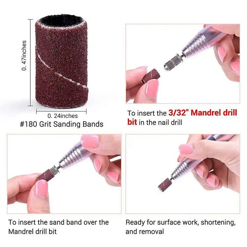 Nail Drill Sanding Bands 80–240 Grit | 10–100 Pcs Manicure Nail Sanding Bands QXL