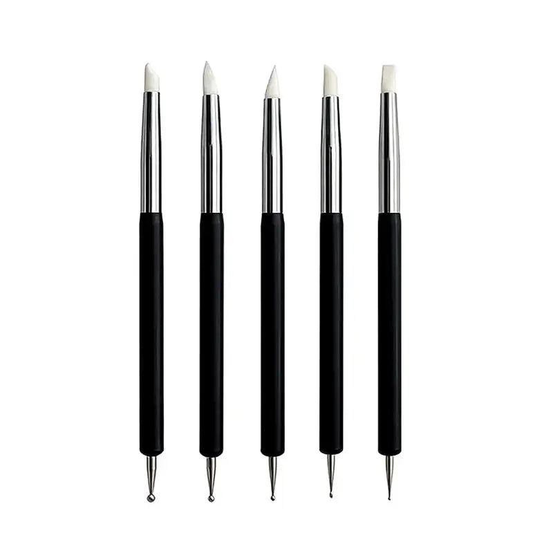 5-Pc Silicone Nail Art Dotting & 3D Carving Pen Set Nail Art Dotting Pens QXL Black