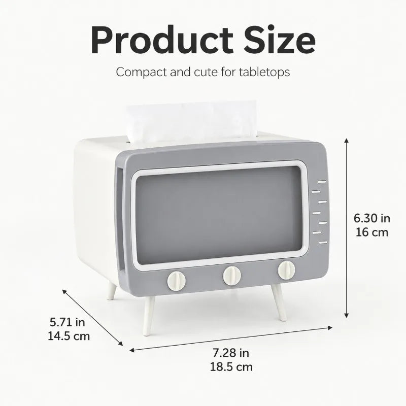 Retro TV Tissue Box Holder with Phone Stand | Desktop Decor Tissue Box Holder QXL