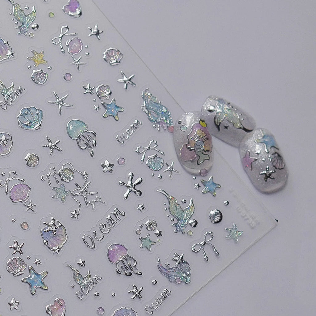5D Ocean Nail Stickers – Mermaid, Jellyfish & Sea Decals Nail Art Stickers QXL