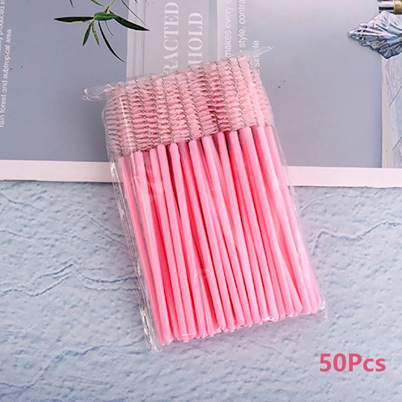 50-Pack Disposable Mascara Wands & Spoolie Eyelash Brushes Disposable Spoolie Brushes QXL Pink