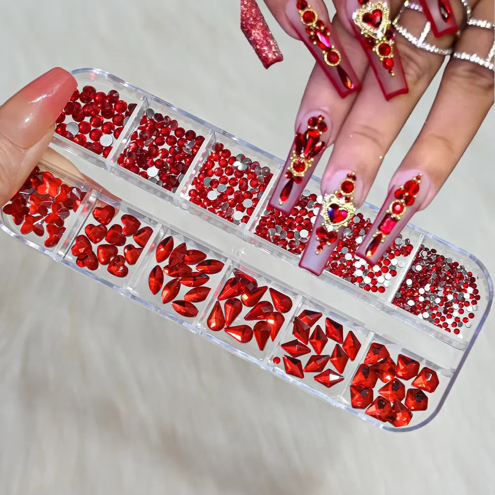 12-Grid 3D Nail Art Rhinestones | Mixed Shape Glass Charms Nail Art Rhinestones QXL