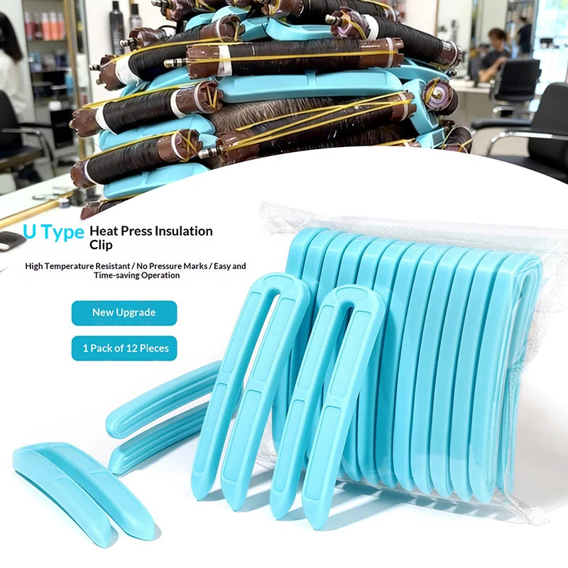 12-Pack U-Shaped Heat Insulation Perm Clips for Salon Curling Perm Hair Clips QXL