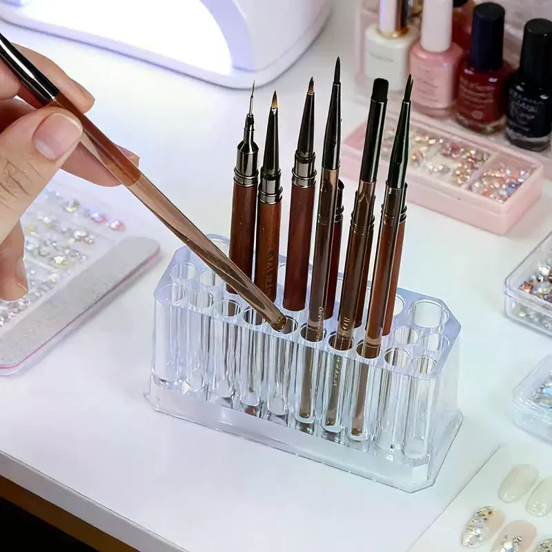 26-Hole Acrylic Nail Brush & Pen Organizer Display Stand Nail Brush Organizer QXL Default Title