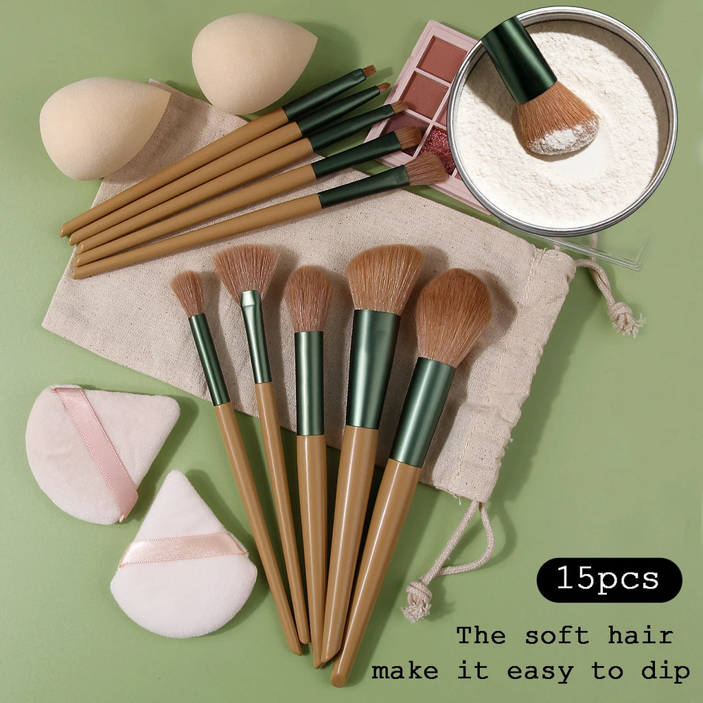 KOSSHOW 15-Pc Makeup Brush Set with Sponge & Storage Bag Makeup Brush Set QXL MULTI