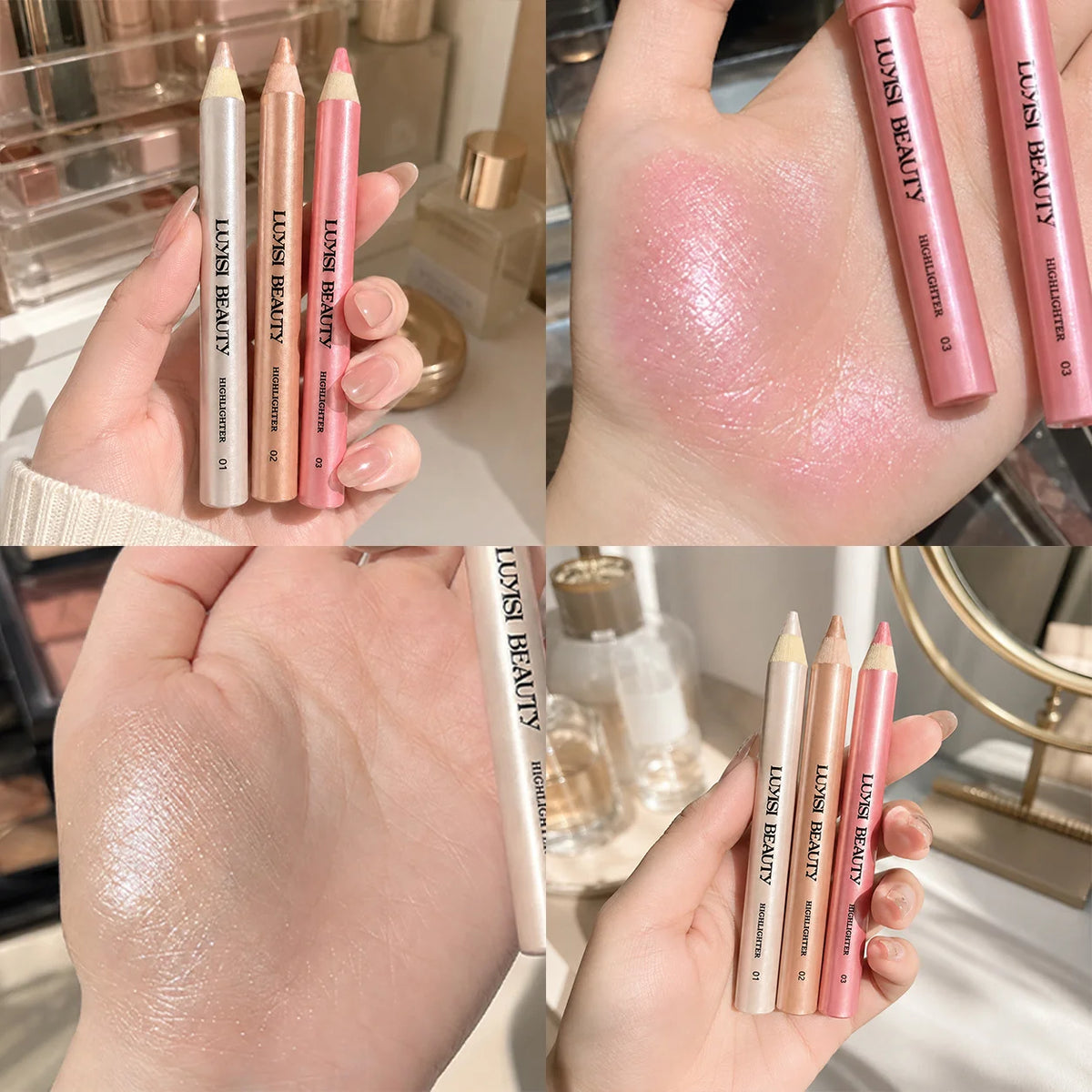 3-Shade Creamy Pearl Highlighter Pencil | Shimmer Glow Stick Highlighter Pencil QXL