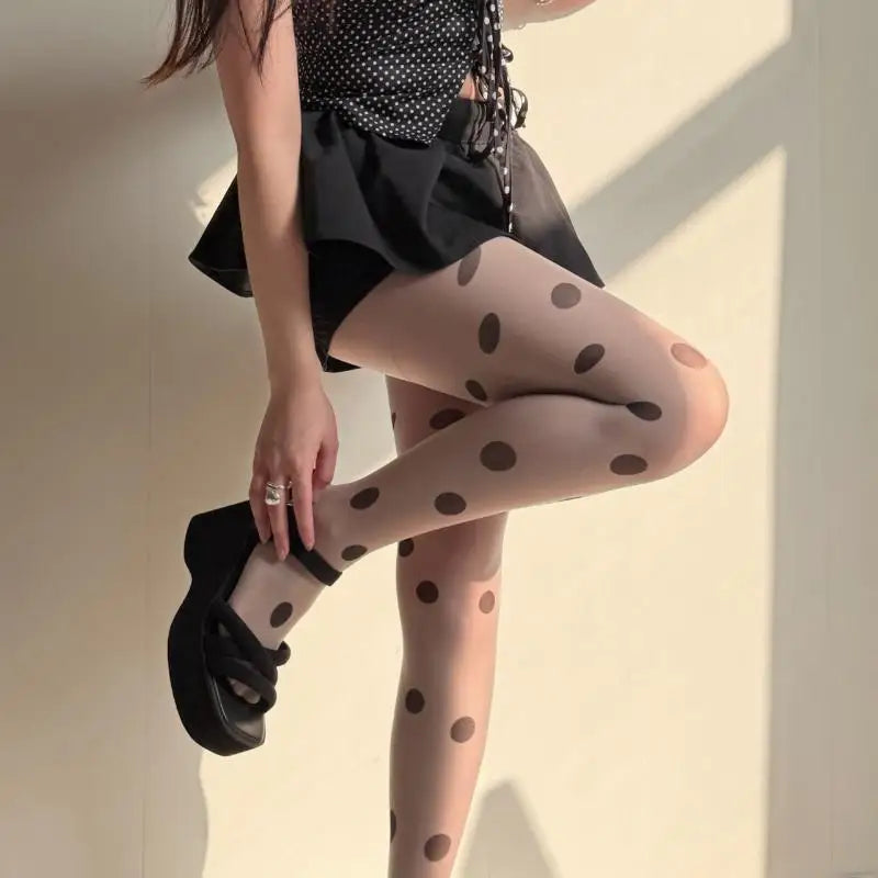 Women's Polka Dot Sheer Pantyhose | Knit Nylon Stockings Sheer Pantyhose QXL