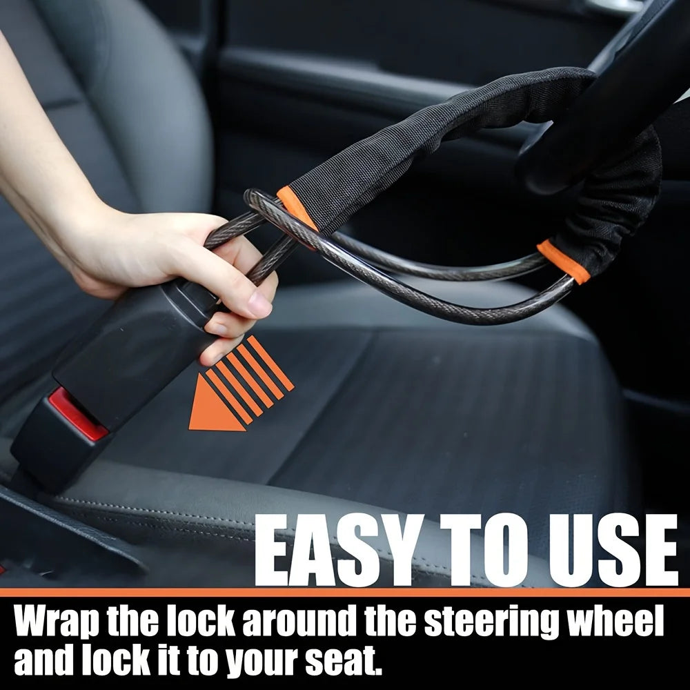 Car Steering Wheel Cable Lock | Anti-Theft Security 4 Colors Steering Wheel Lock QXL