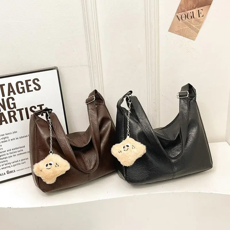 Retro PU Leather Shoulder Bag – Large Capacity Women's Tote Women's Shoulder Bag QXL