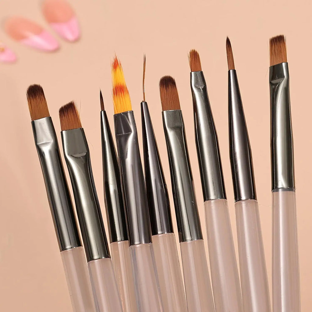 9-Piece Nail Art Brush Set – Striping, Gel & Extension Pens Nail Art Brush Set QXL