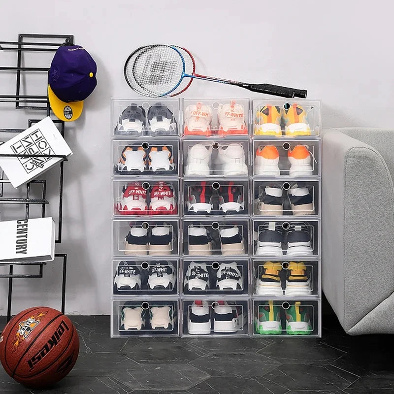 6-Pack Stackable Transparent Shoe Boxes | Foldable Organizer Shoe Storage Box QXL