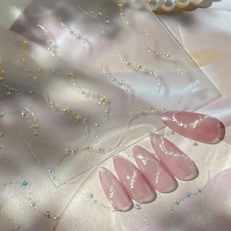 Holographic Star & Chain Nail Stickers | Gold & Silver Art Nail Art Stickers QXL