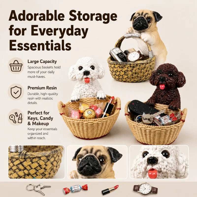Resin Dog Statue Storage Tray | Key Bowl & Desktop Organizer Decorative Storage Tray QXL