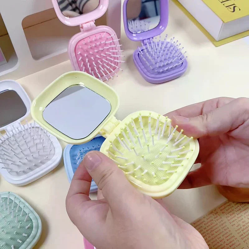 Folding Mirror Comb | Portable Air Cushion Travel Hair Brush Folding Mirror Comb QXL
