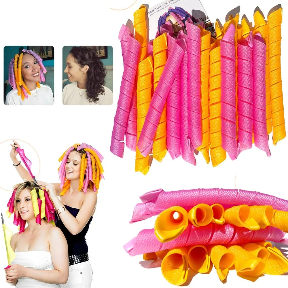 12-Pack Heatless Spiral Hair Curlers | No-Heat Bendy Rollers Heatless Hair Curlers QXL