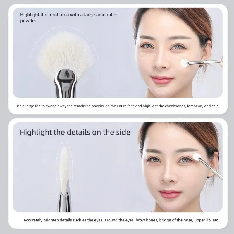 Fan-Shaped Goat Hair Highlighter Brush | Contour Makeup Highlighter Makeup Brush QXL