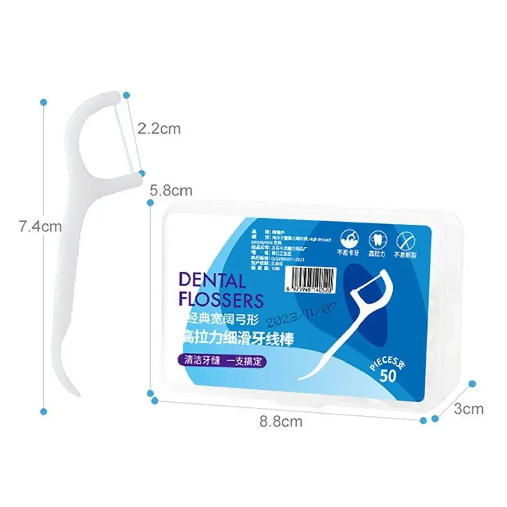 50-Pack Mint Disposable Dental Floss Picks | Flosser Box Dental Floss Picks QXL