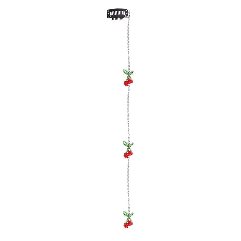 Red Cherry Tassel Hair Clip | Braided Wax Thread Charm Tassel Hair Clip QXL