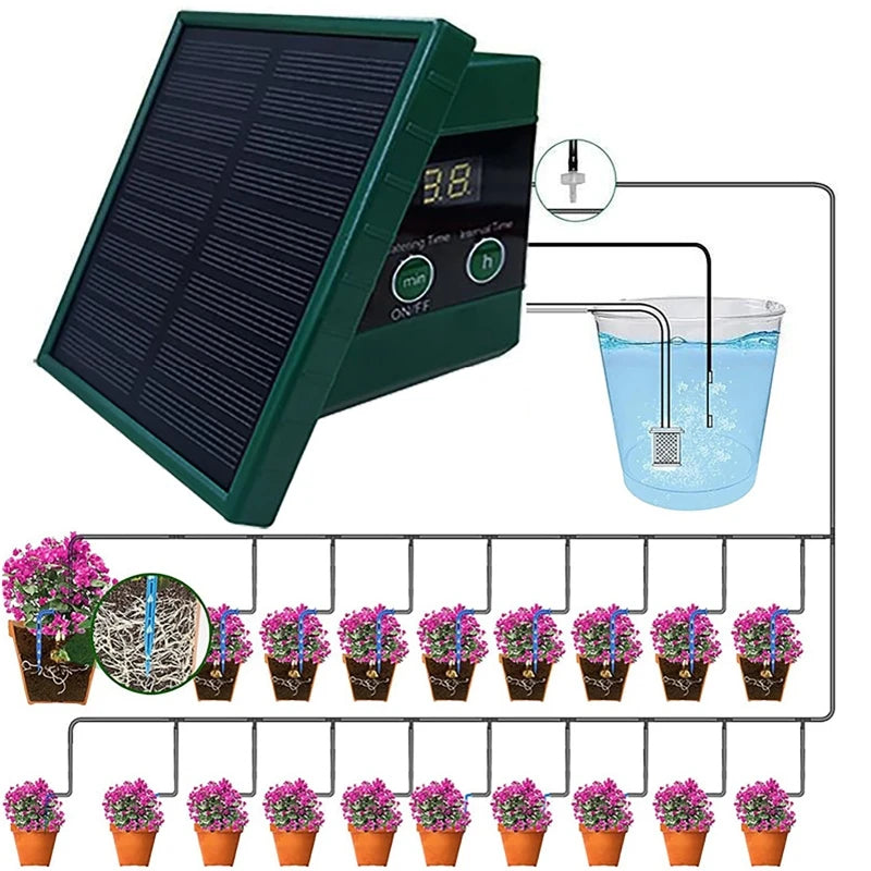 Solar Drip Irrigation System – 10M Auto Garden Watering Kit Drip Irrigation Kit QXL