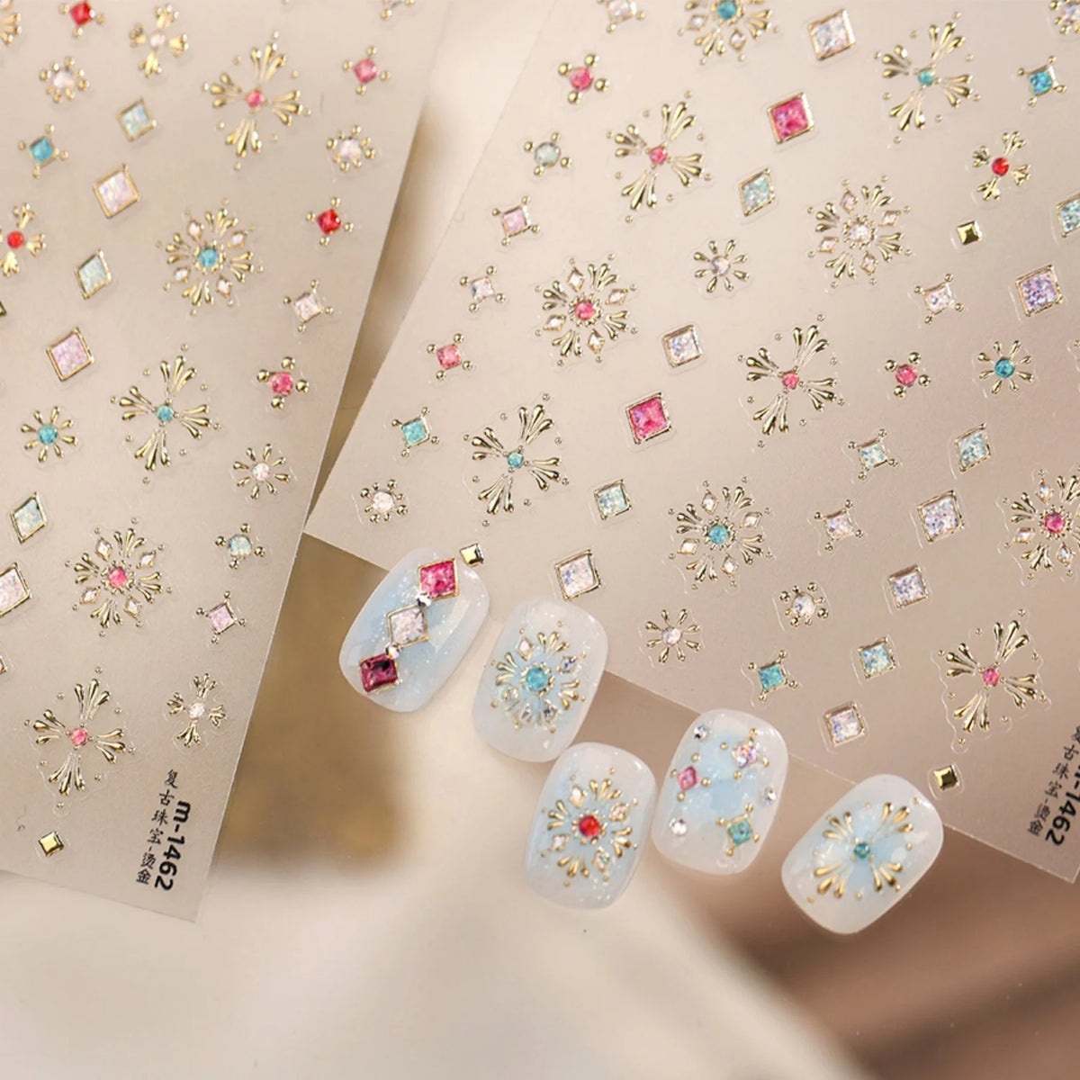 NAILFYOU 5D Nail Art Stickers | Retro Gemstone Snowflake Decals Nail Art Stickers QXL