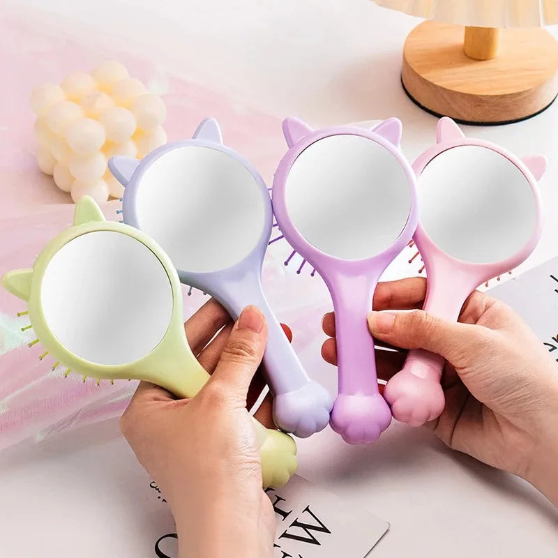 Cat Paw Air Cushion Hair Brush with Mirror & Scalp Massager Air Cushion Hair Brush QXL