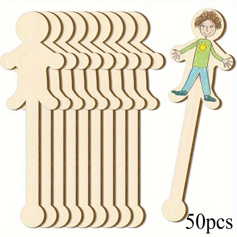 Wooden Humanoid Craft Sticks | Unfinished Wood Art Supplies Wooden Craft Figures QXL 50pcs