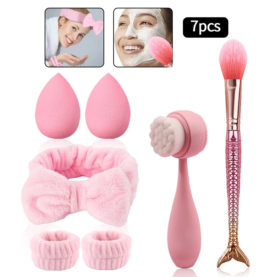 KOSSHOW 7-Piece Makeup Brush & Beauty Sponge Set Makeup Brush Set QXL
