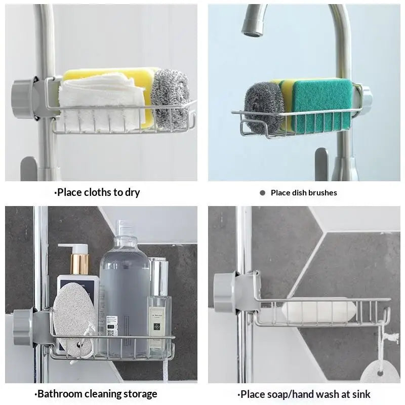 Stainless Steel Faucet Organizer | Sink Soap & Sponge Rack Sink Faucet Organizer QXL