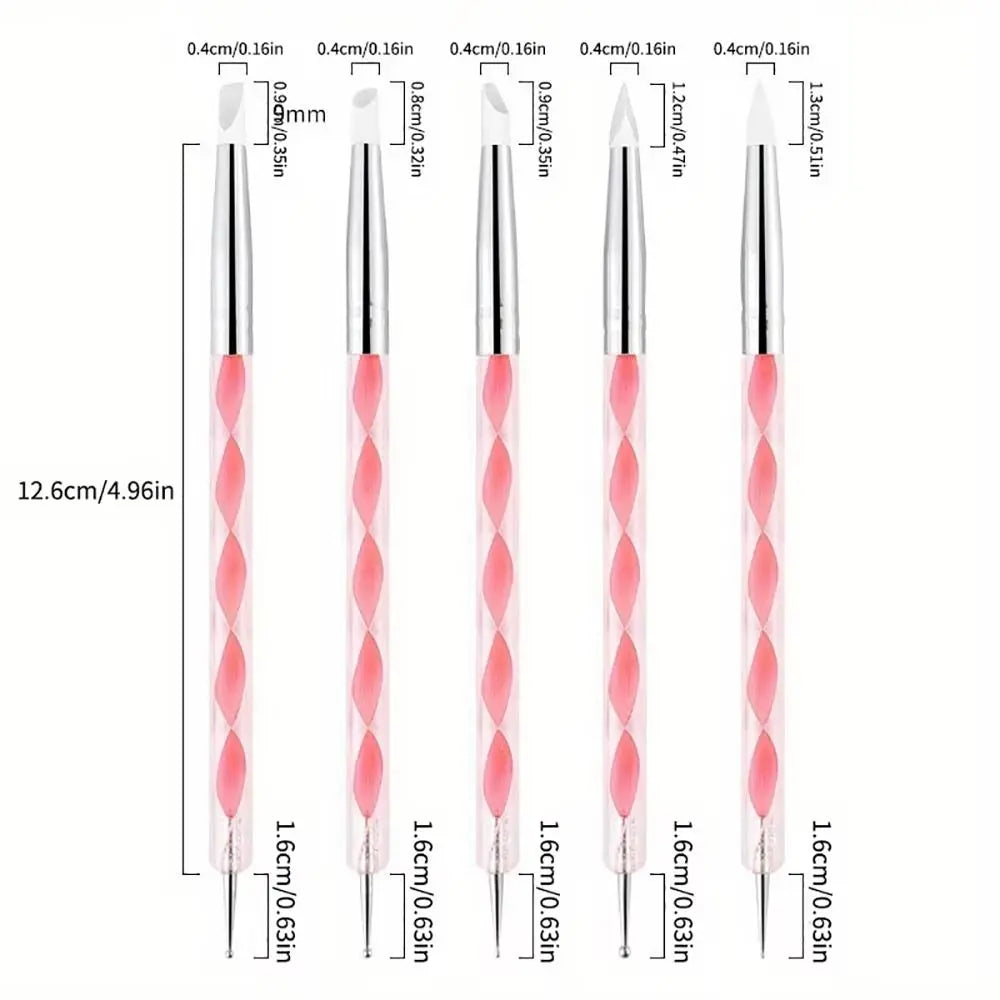 5-Piece 2-Way Nail Art Dotting Pens | Marbling & Flower Set Nail Dotting Pen Set QXL