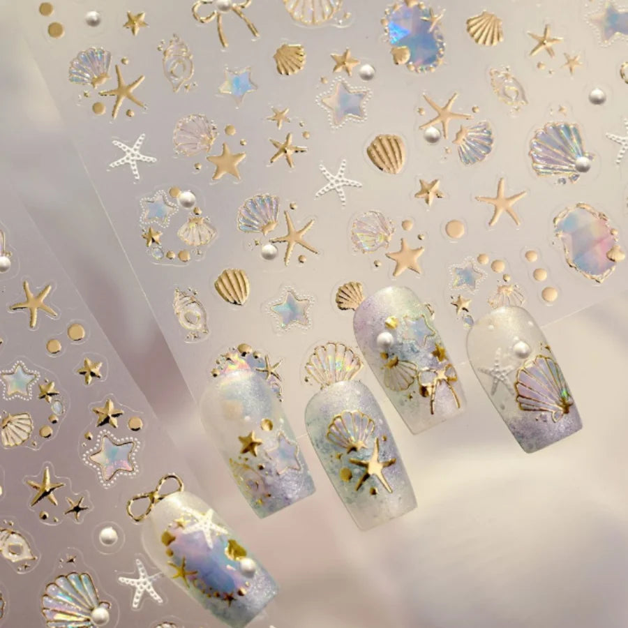 5D Ocean Shell Starfish Seahorse Nail Stickers – Aurora Bronze Nail Stickers QXL