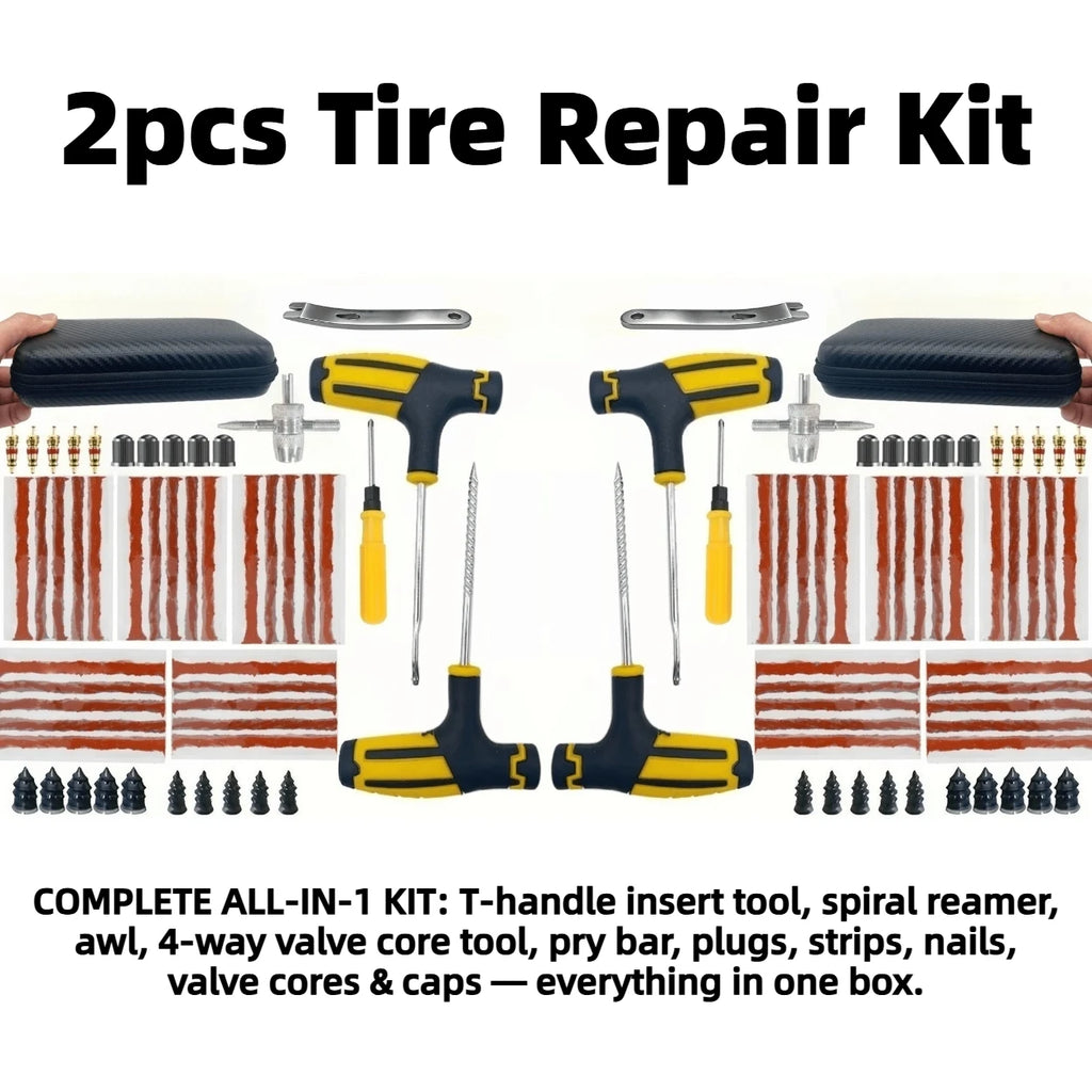 Universal Tubeless Tire Repair Kit – T-Handle, Plugs & Case Tire Repair Kit QXL 2PCS
