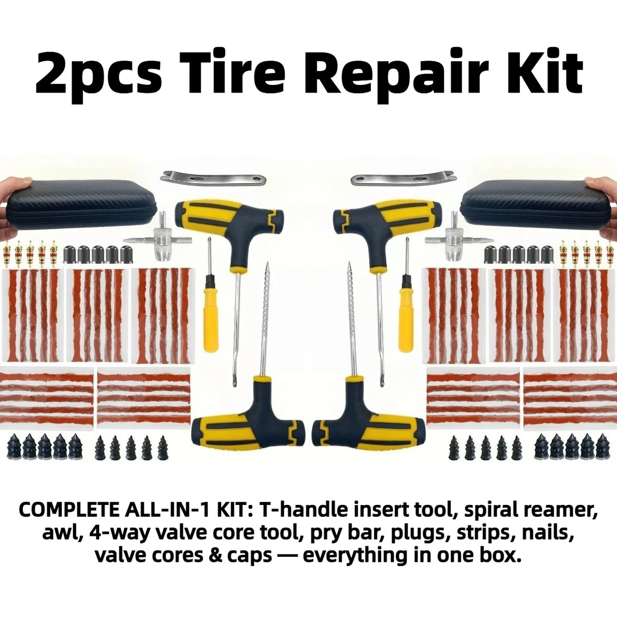 Universal Tubeless Tire Repair Kit – T-Handle, Plugs & Case Tire Repair Kit QXL 2PCS